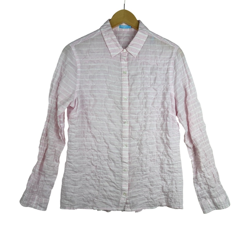J. McLaughlin Striped Button Up Long Sleeve Shirt size Medium Light Pink/White